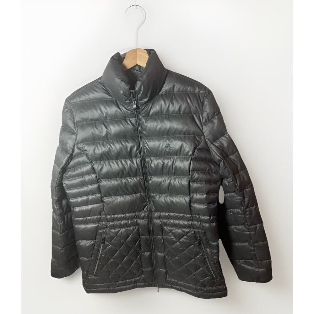 Ralph Lauren Puffer Coat Gray Down Quilted Padded Packable Ski Warm Jacket Large